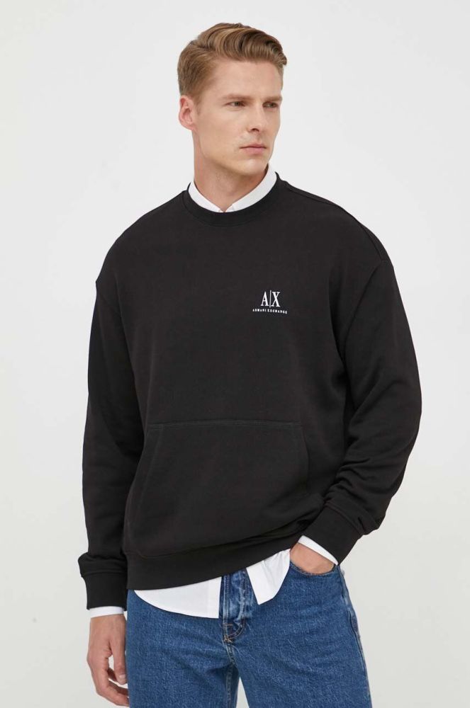 Бавовняна кофта Armani Exchange чоловіча колір чорний з принтом (3350944)