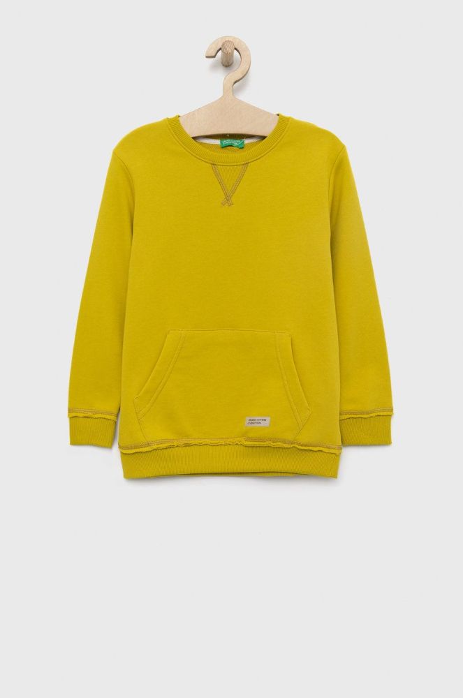 Дитяча бавовняна кофта United Colors of Benetton колір зелений однотонна (2713106)