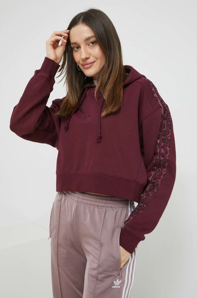 Бавовняна кофта adidas Originals жіноча колір фіолетовий з капюшоном однотонна (2795971)