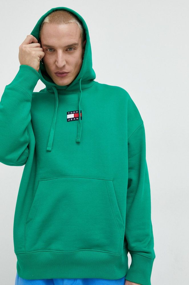 Бавовняна кофта Tommy Jeans чоловіча колір зелений з аплікацією (2680430)