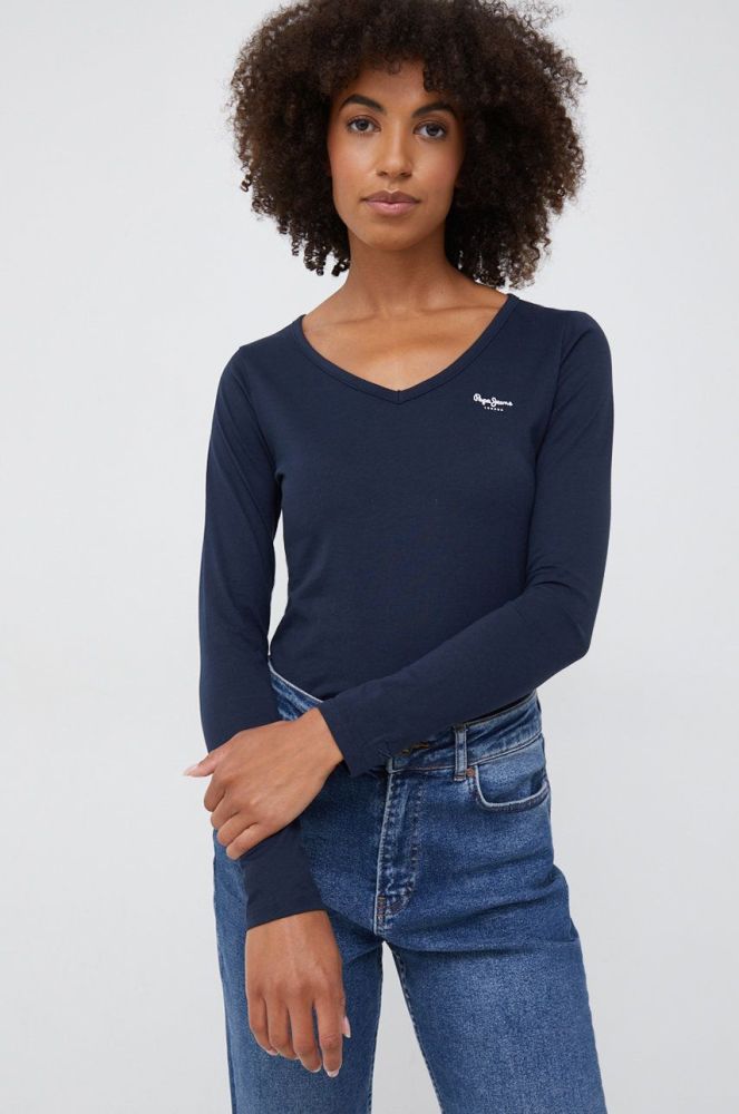 Бавовняний лонгслів Pepe Jeans колір синій