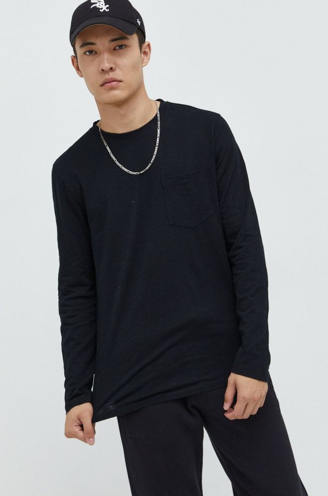 Бавовняний лонгслів Superdry колір чорний однотонний (2574309)