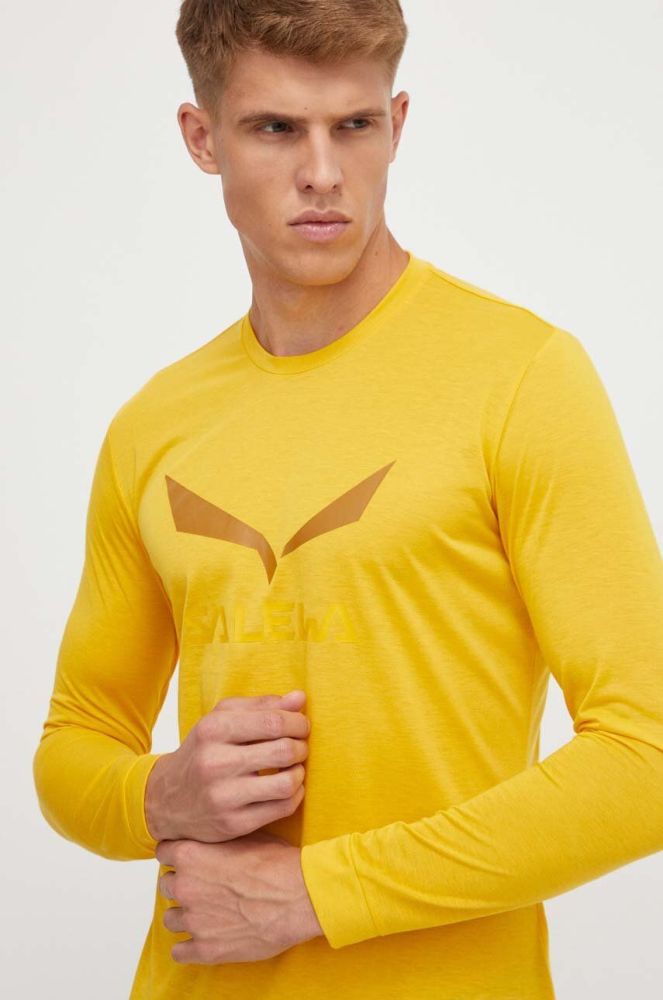 Спортивний лонгслів Salewa Solidlogo колір жовтий з принтом