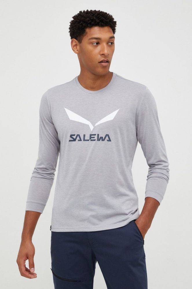 Спортивний лонгслів Salewa Solidlogo колір сірий з принтом