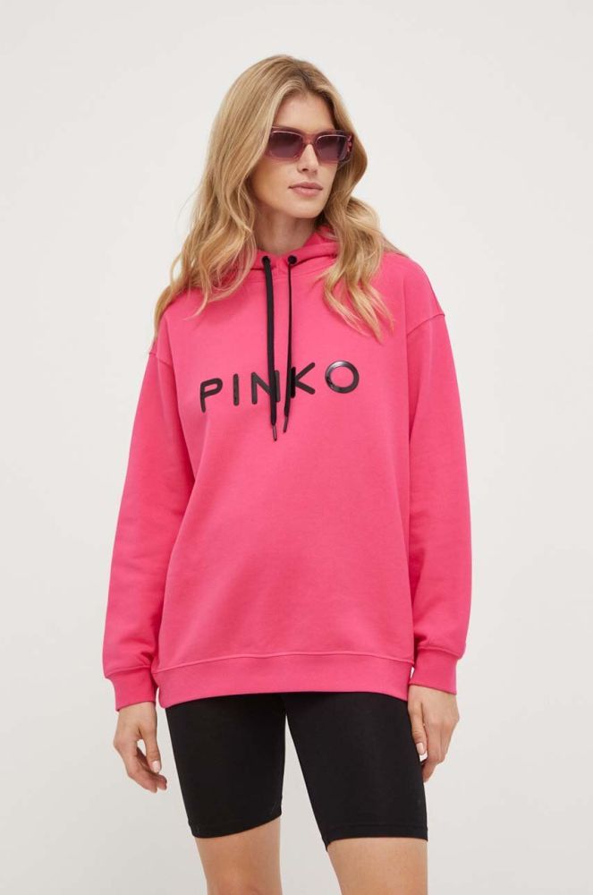 Бавовняна кофта Pinko жіноча колір рожевий з капюшоном з аплікацією