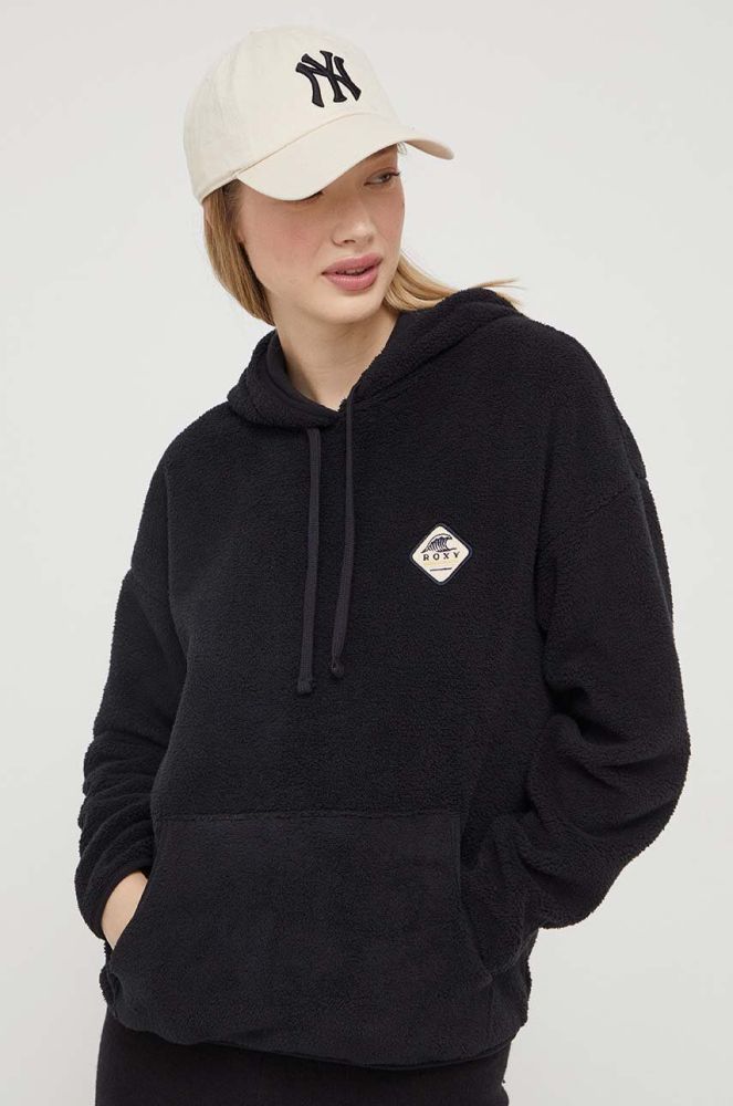 Кофта Roxy жіноча колір чорний з капюшоном з аплікацією