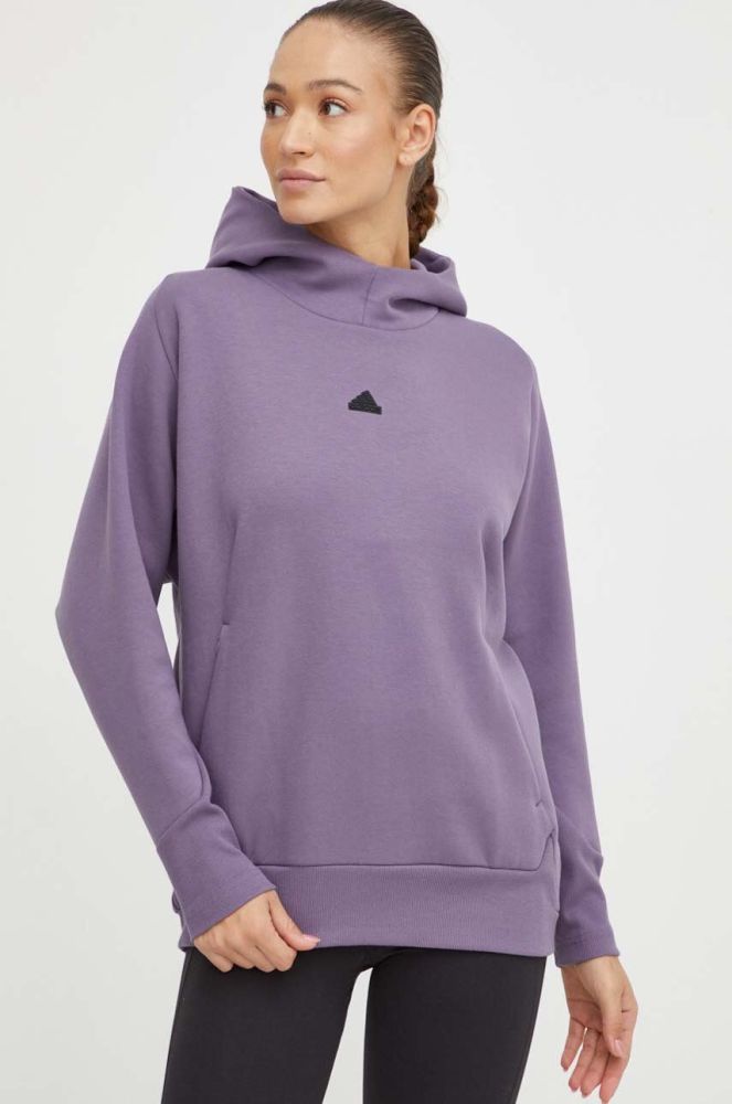 Кофта adidas Z.N.E жіноча колір фіолетовий з капюшоном однотонна (3652473)