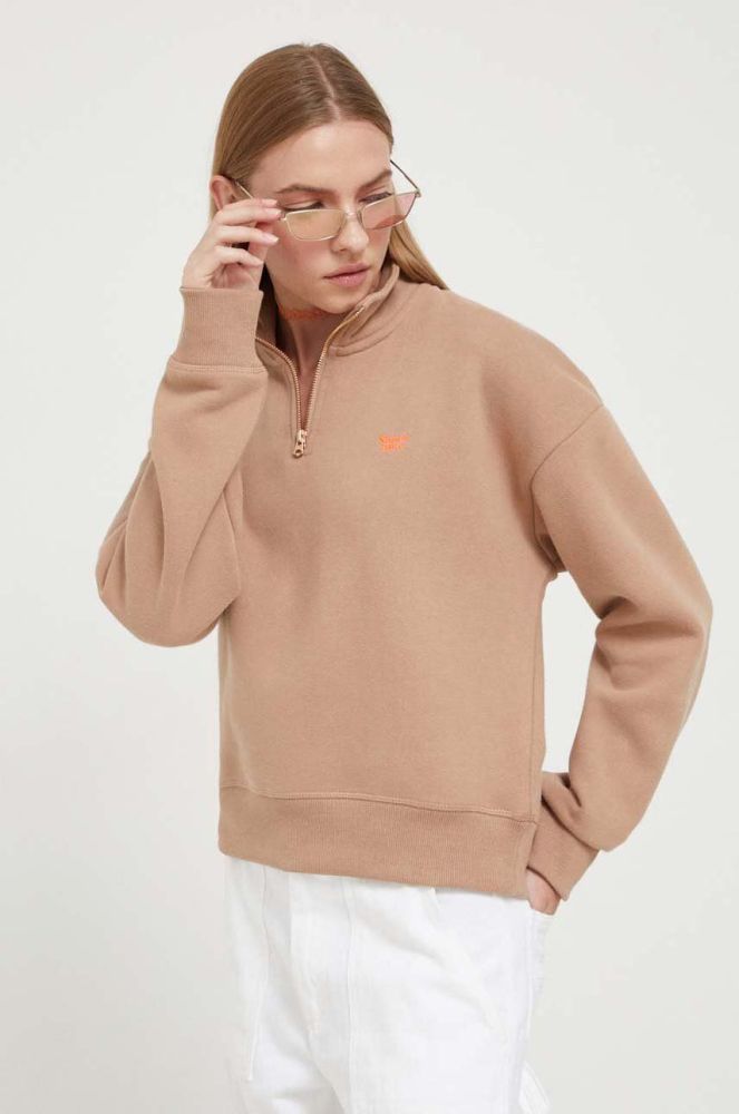 Кофта Superdry жіноча колір бежевий з аплікацією