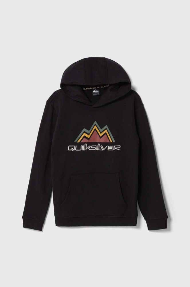 Дитяча кофта Quiksilver BIG LOGO SNOW OTLR колір чорний з капюшоном з принтом