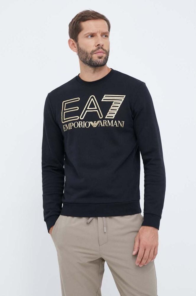 Бавовняна кофта EA7 Emporio Armani чоловіча колір чорний з принтом (3407330)