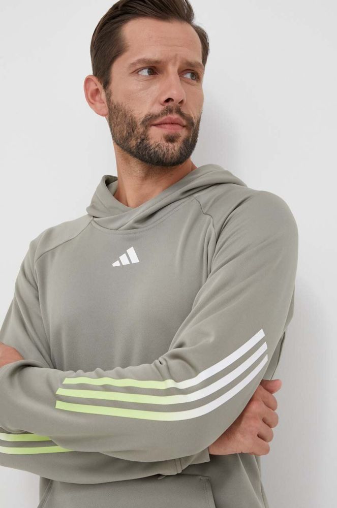 Тренувальна кофта adidas Performance Train Icons колір зелений з капюшоном з принтом