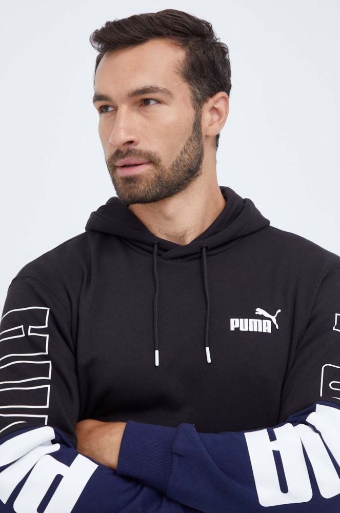 Кофта Puma чоловіча колір чорний з капюшоном візерунок (3453836)