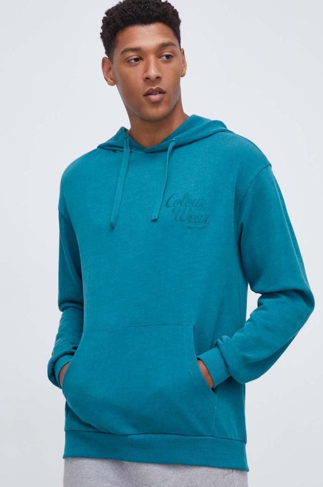 Бавовняна кофта Colourwear чоловіча колір зелений з капюшоном однотонна