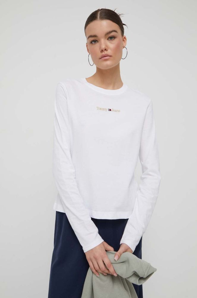 Бавовняний лонгслів Tommy Jeans колір білий (3577491)