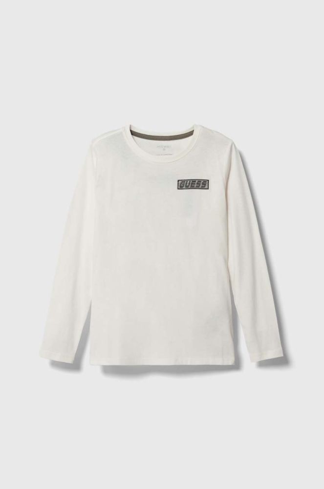 Дитячий бавовняний лонгслів Guess колір білий з принтом (3588085)
