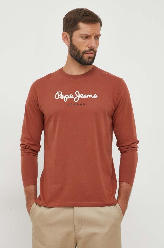 Лонгслів Pepe Jeans чоловічий колір коричневий з принтом