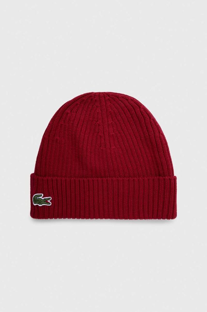 Вовняна шапка Lacoste колір бордовий вовна