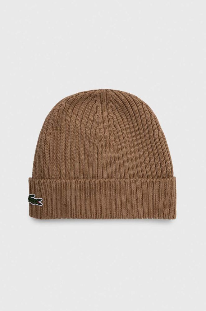 Вовняна шапка Lacoste колір коричневий вовна