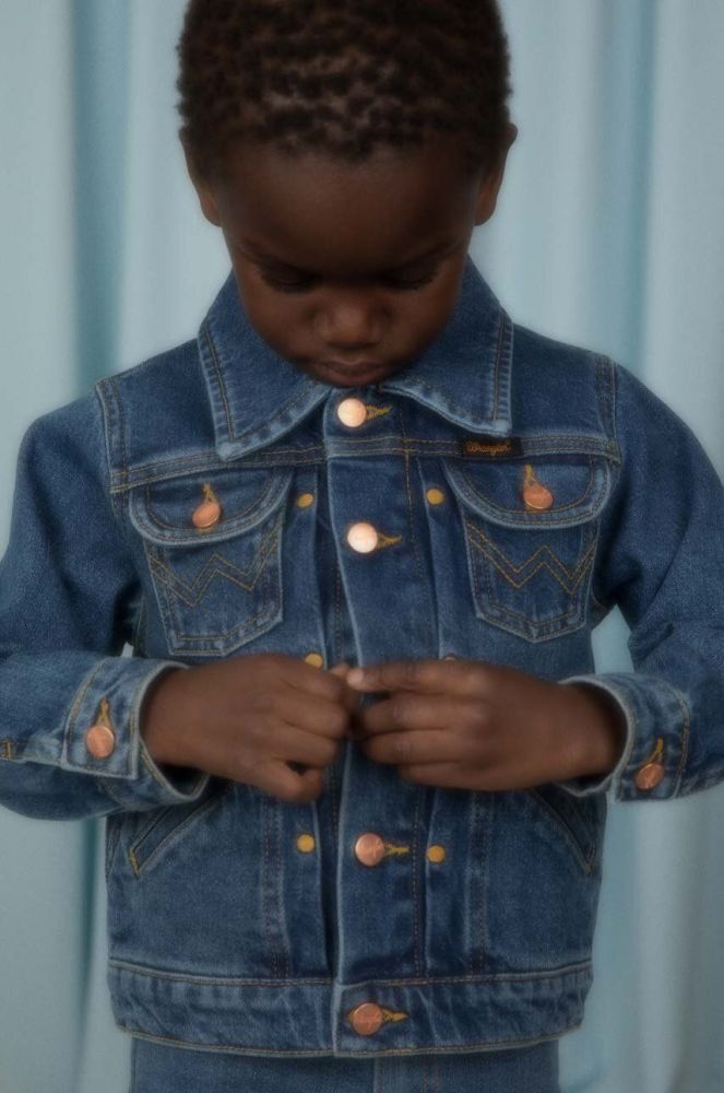 Дитяча джинсова куртка Mini Rodini Mini Rodini x Wrangler колір блакитний