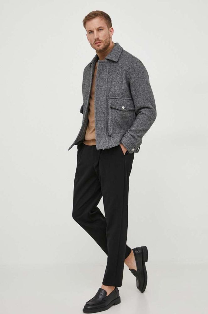 Куртка з домішкою вовни Sisley колір сірий перехідна oversize