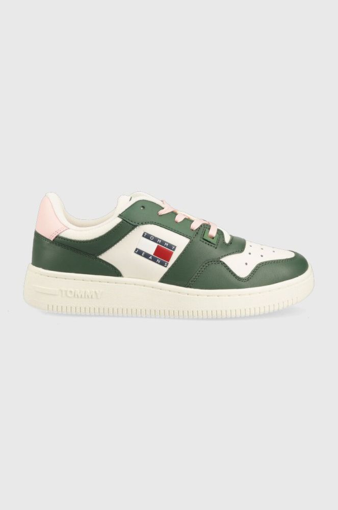 Шкіряні кросівки Tommy Jeans TJW RETRO BASKET LEATHER колір зелений EN0EN02204