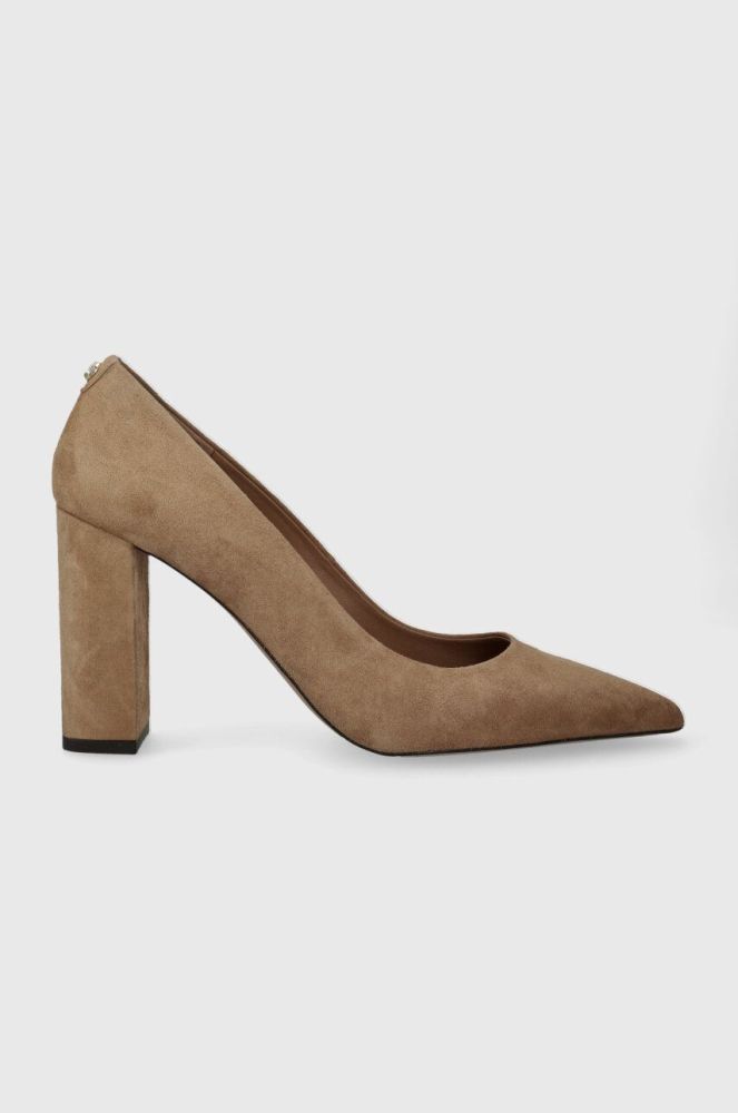 Замшеві туфлі BOSS Janet Pump 90 колір бежевий каблук блок 50503640