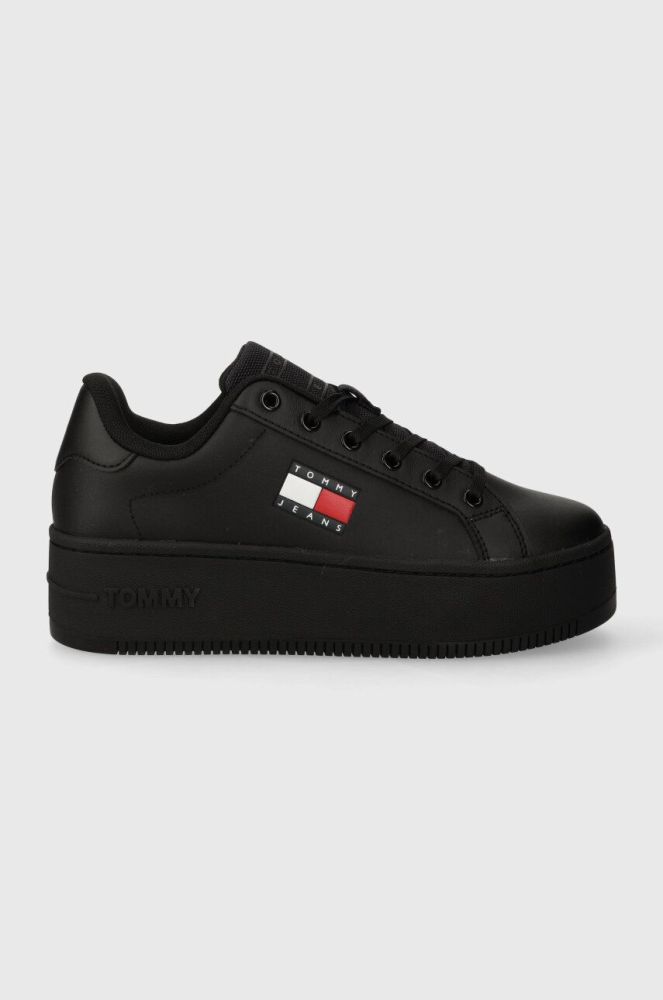 Шкіряні кросівки Tommy Jeans TJW FLATFORM ESS колір чорний EN0EN02426