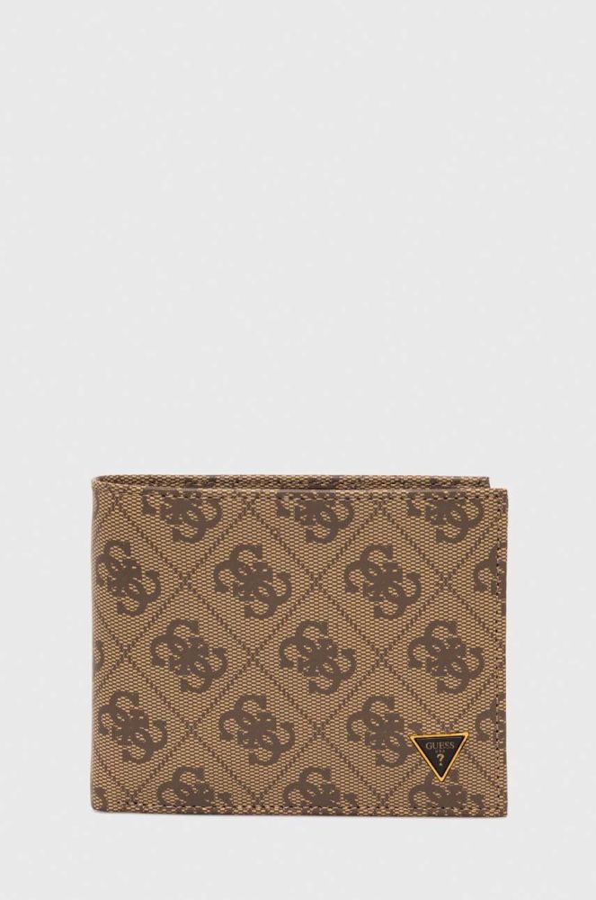 Шкіряний гаманець Guess чоловічий колір бежевий (3618354)