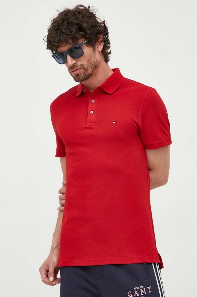 Поло Tommy Hilfiger чоловіче колір червоний однотонне
