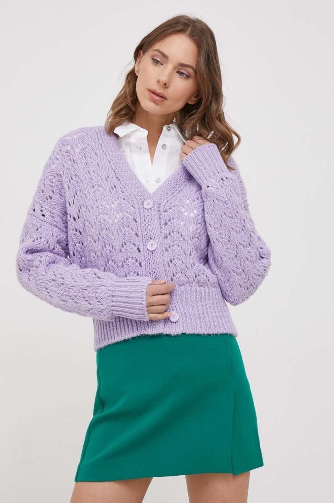Кардиган з домішкою вовни United Colors of Benetton колір фіолетовий
