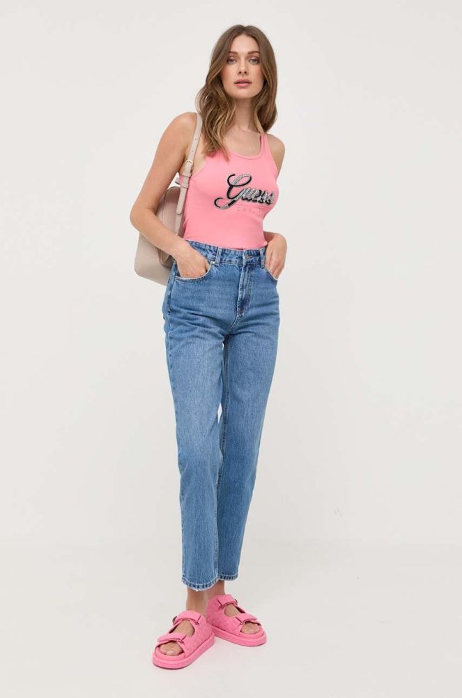 Бавовняний топ Guess колір рожевий (3330692)