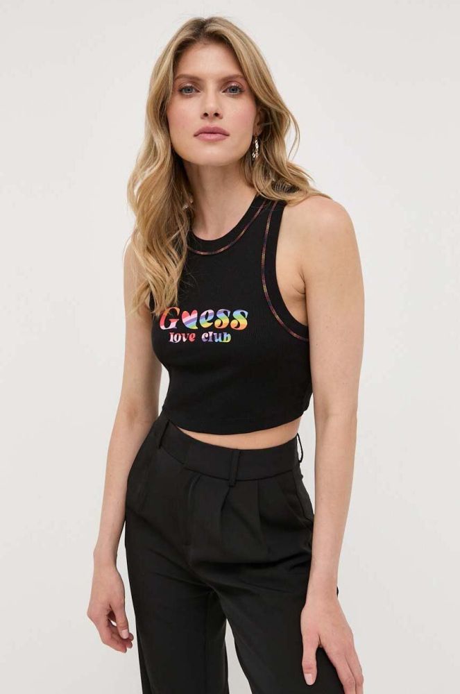 Бавовняний топ Guess колір чорний (3306327)