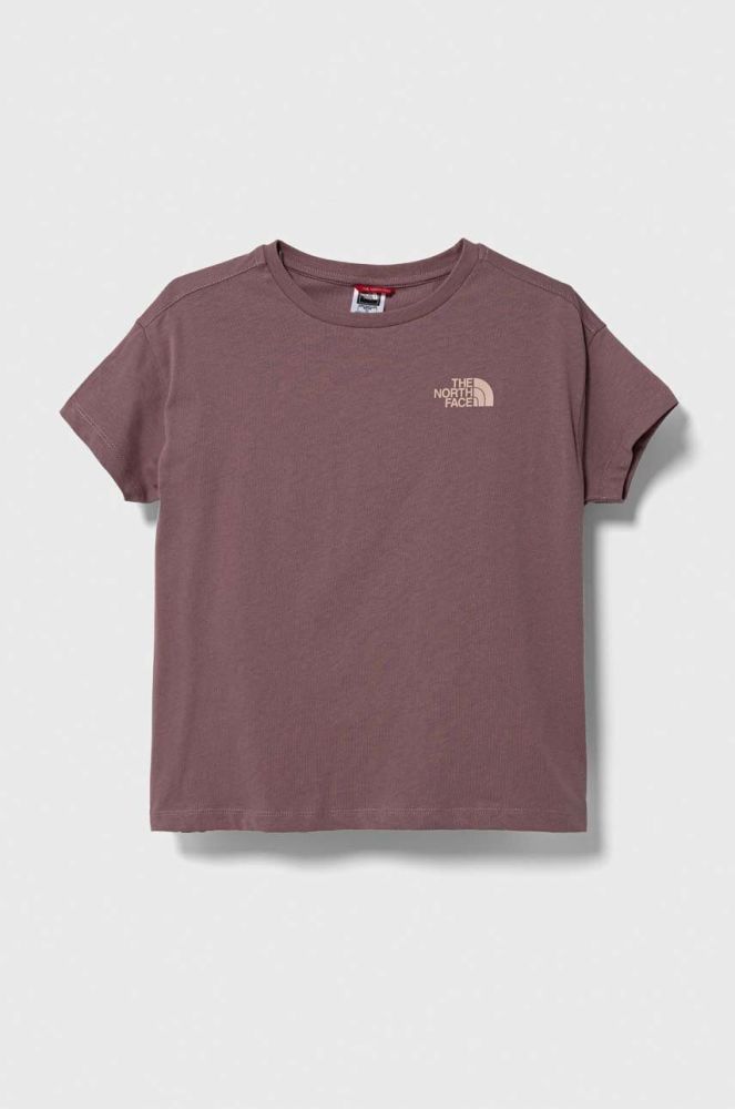 Дитяча бавовняна футболка The North Face G VERTICAL LINE S/S TEE колір коричневий