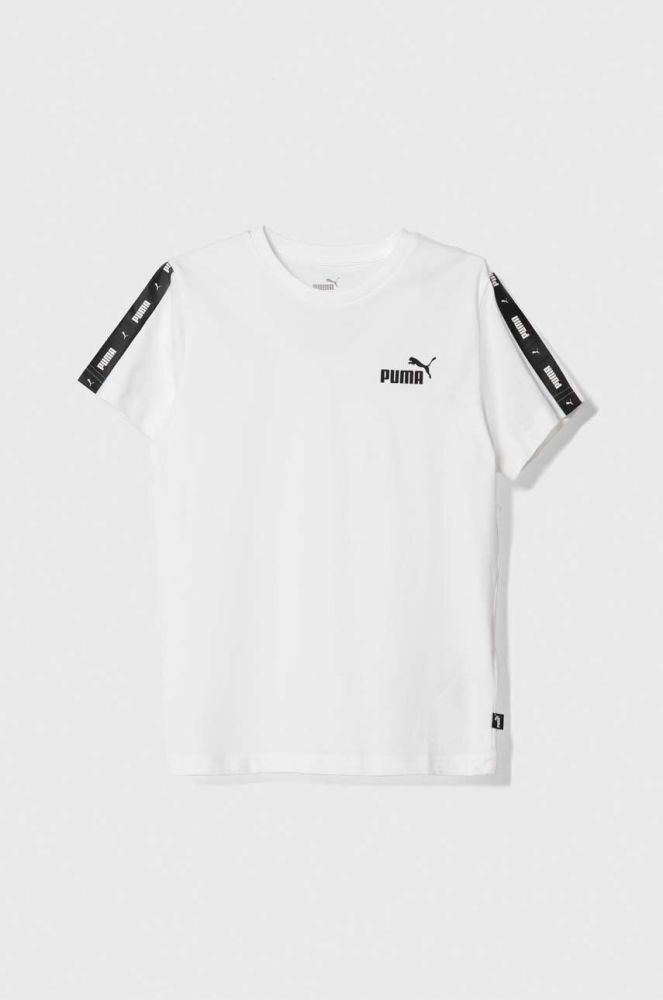 Дитяча бавовняна футболка Puma Ess Tape Tee B колір білий з принтом