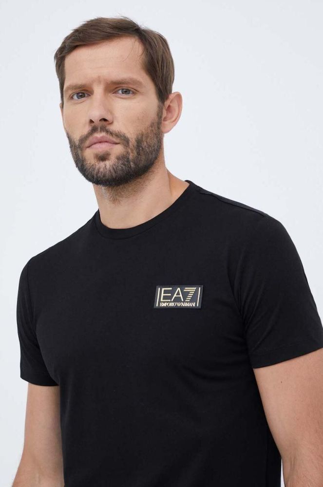Бавовняна футболка EA7 Emporio Armani колір чорний однотонний