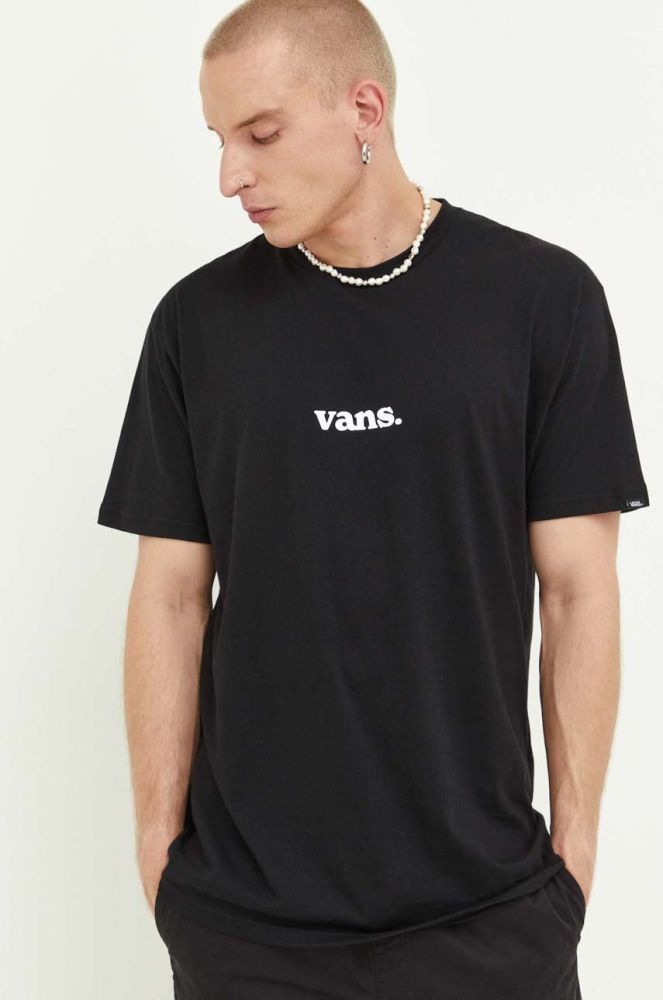 Бавовняна футболка Vans колір чорний з принтом (3380048)