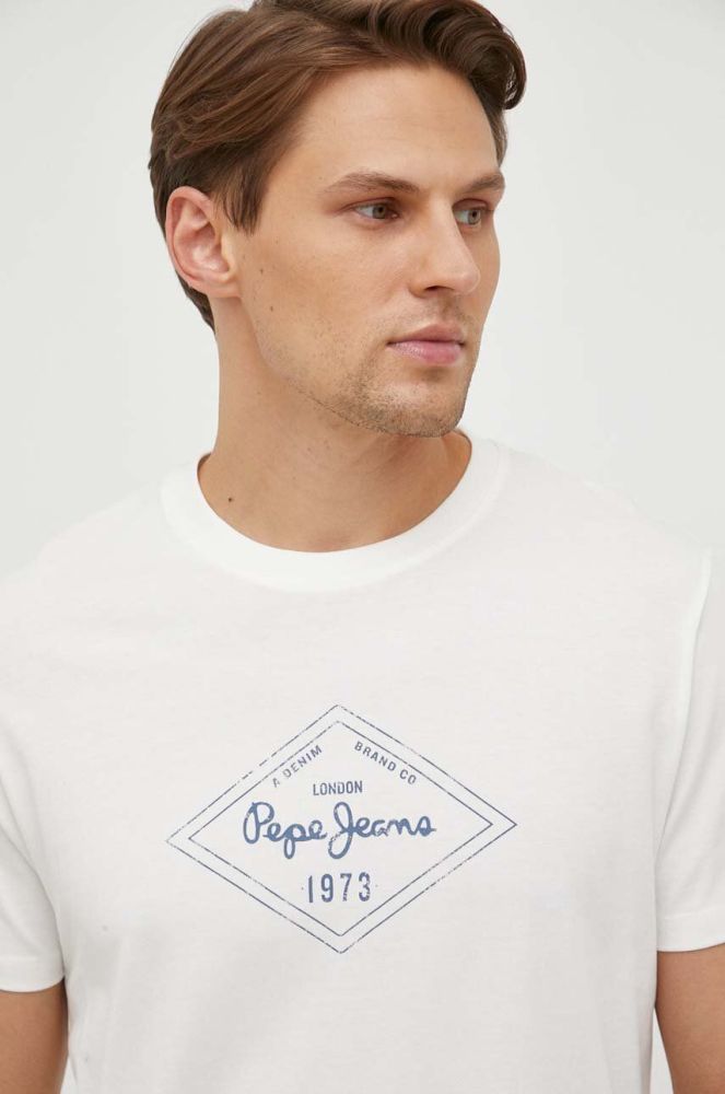 Бавовняна футболка Pepe Jeans Wasley чоловіча колір бежевий з принтом