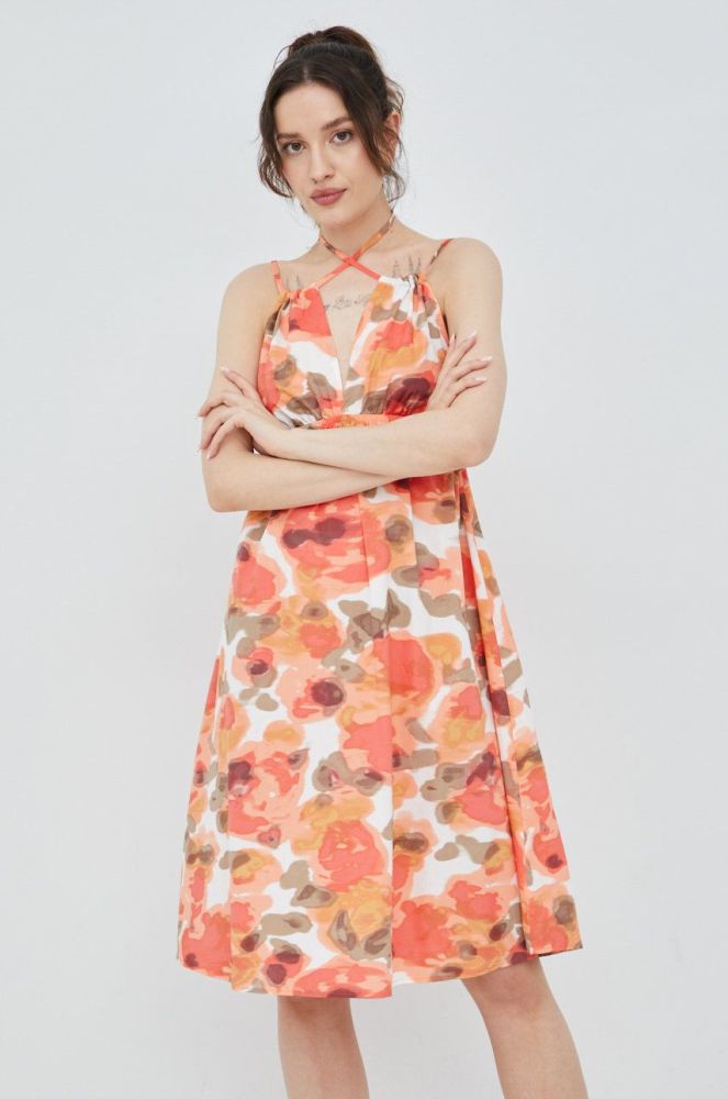 Бавовняна сукня Vero Moda колір помаранчевий mini розкльошена