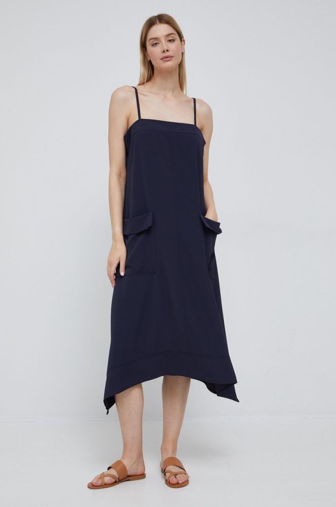 Сукня Dkny колір синій midi розкльошена (2483408)