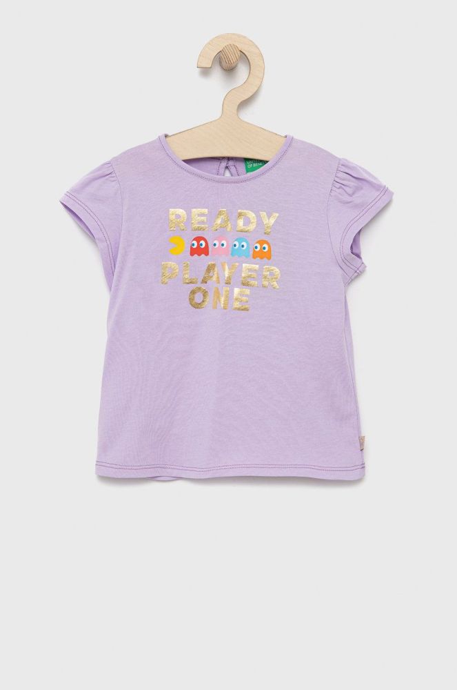 Дитяча бавовняна футболка United Colors of Benetton колір фіолетовий (2032464)