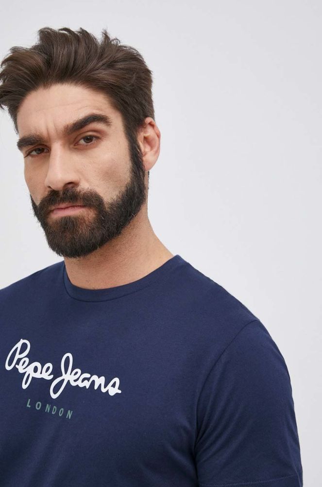Бавовняна футболка Pepe Jeans Eggo колір синій з принтом (1954987)