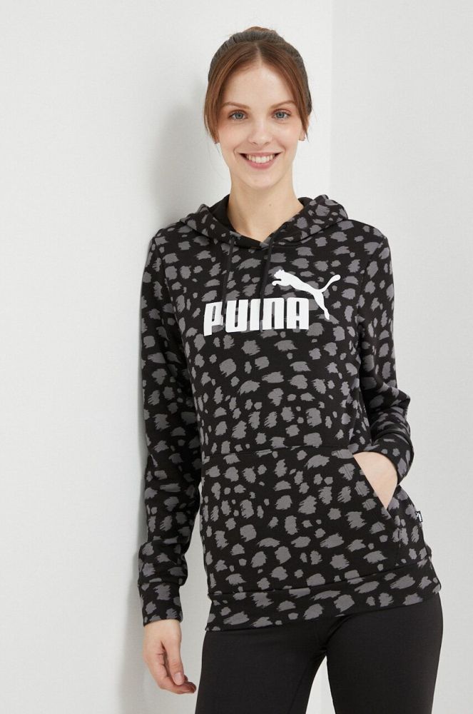 Кофта Puma колір чорний з капюшоном візерунок