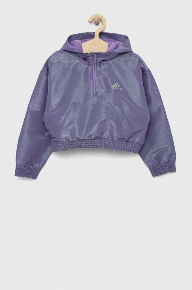 Дитяча кофта adidas G D WV HD HLFZP колір фіолетовий з капюшоном однотонна