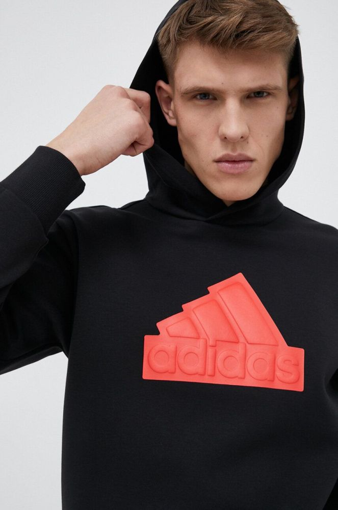 Кофта adidas чоловіча колір чорний з капюшоном з принтом (3211456)