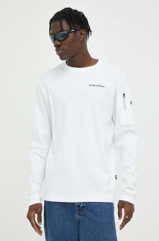 Бавовняний лонгслів G-Star Raw колір білий однотонний (3238026)