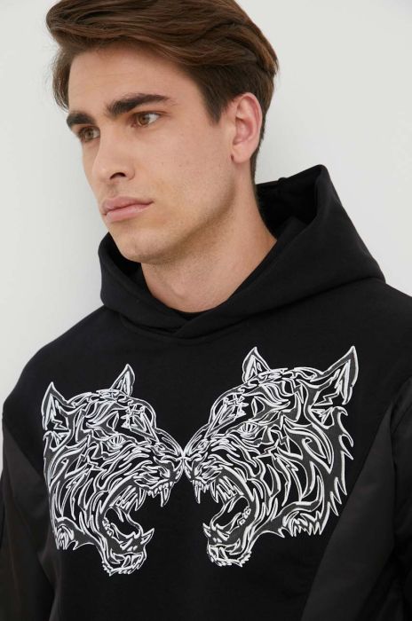 Кофта PLEIN SPORT чоловіча колір чорний з капюшоном з принтом (3190706)