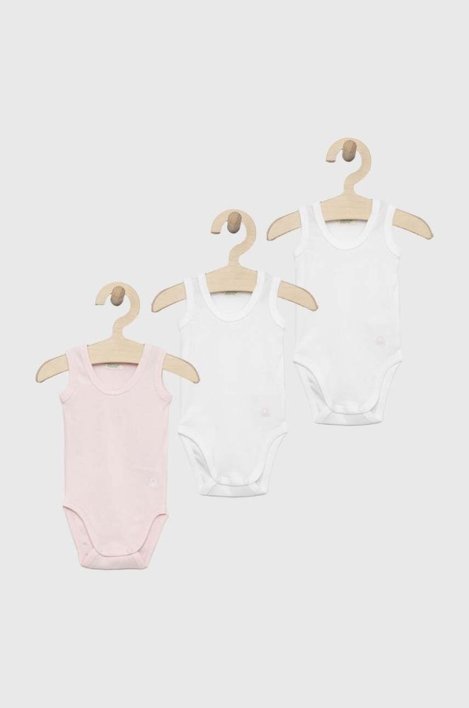 Дитяче бавовняне боді United Colors of Benetton 3-pack колір рожевий (3035553)
