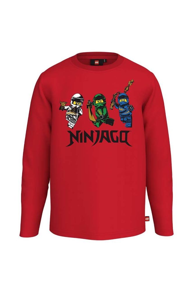 Дитячий бавовняний лонгслів Lego x Ninjago колір червоний з принтом