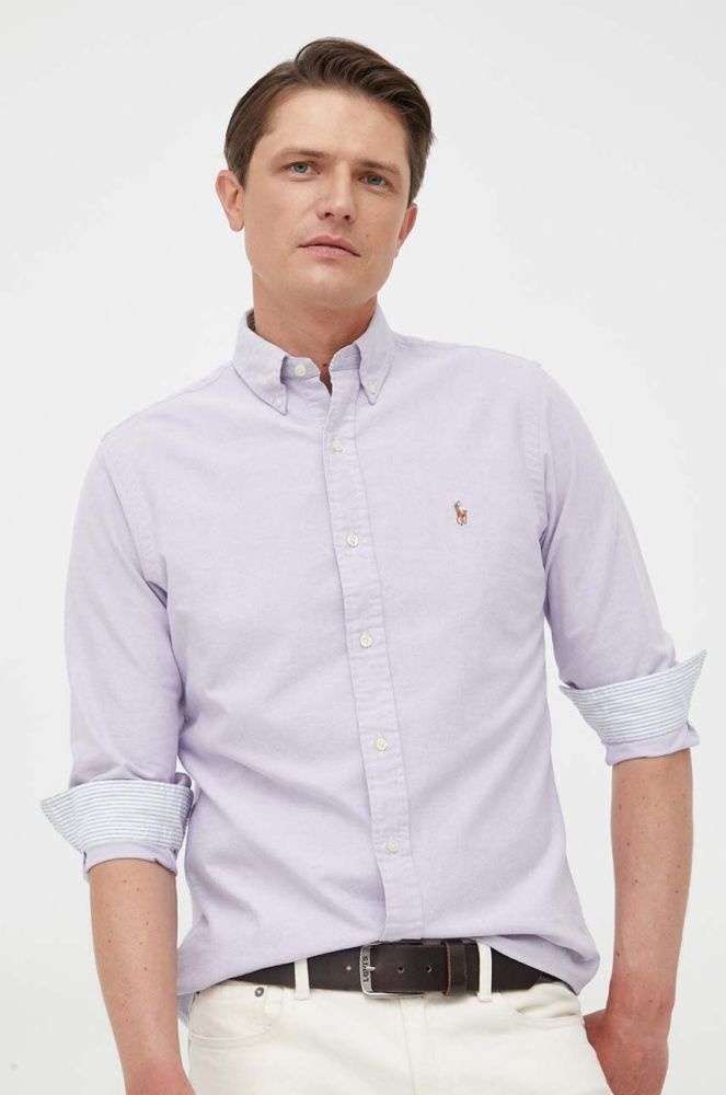 Бавовняна сорочка Polo Ralph Lauren чоловіча колір фіолетовий regular комір button-down