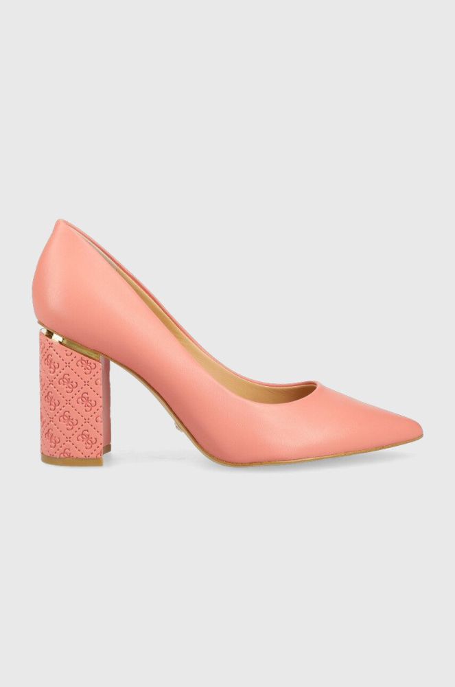Шкіряні туфлі Guess Pialy колір помаранчевий каблук блок FL5PIA LEA08 CORAL